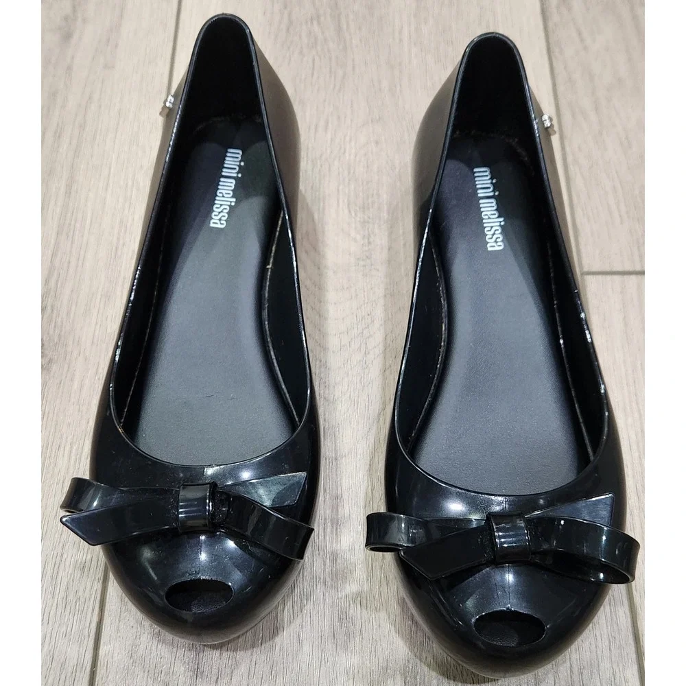 Mini Melissa Ultragirl Bow Ballet Flats Peep Toe Jelly Girls ‎ Size 3 Black
